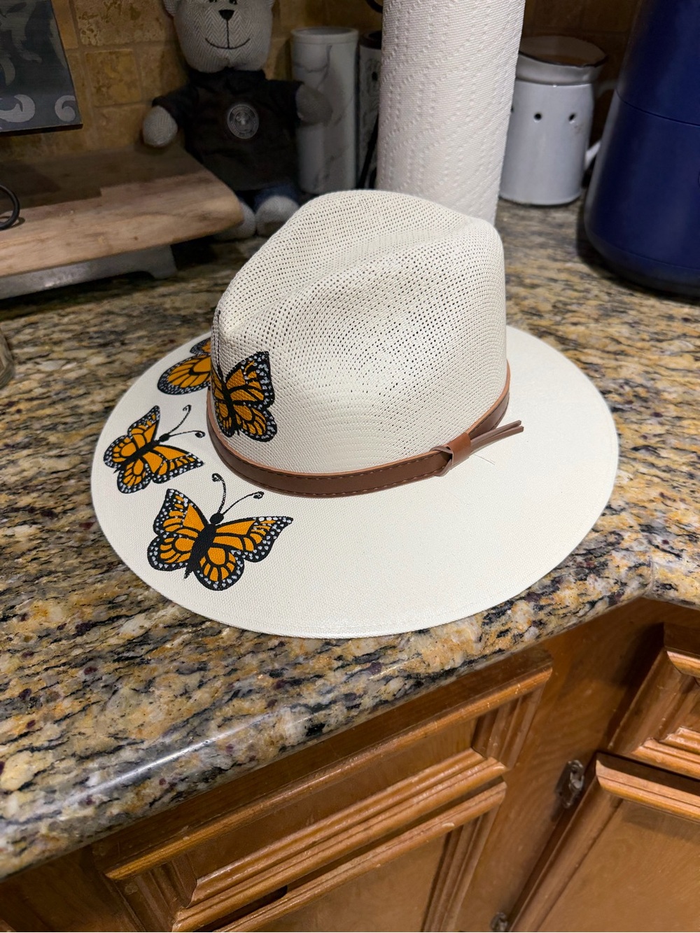 Hand Painted Butterfly Hat from Mexico Size Medium - Picture 2 of 5